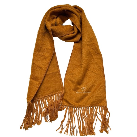Alpaca Camargo Scarf Solid Golden Rectangle Fluffy Soft 8 1/2" x 67 " Peru - Picture 2 of 5